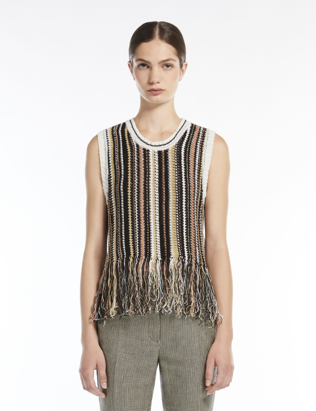 Navetta linen tank with fringes- Desert