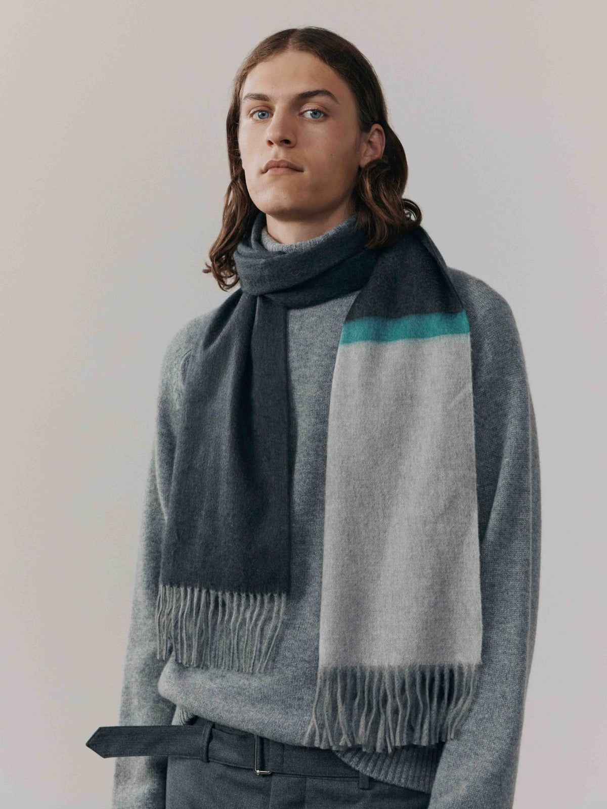 Arran borderland cashmere scarf - granite / teal Scarfs