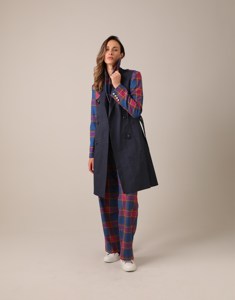 Blair sleeveless trench - navy / blair tartan Trench Coats