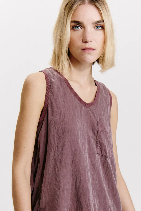 Cfdtrzv313 flared tank top with rib knit collar