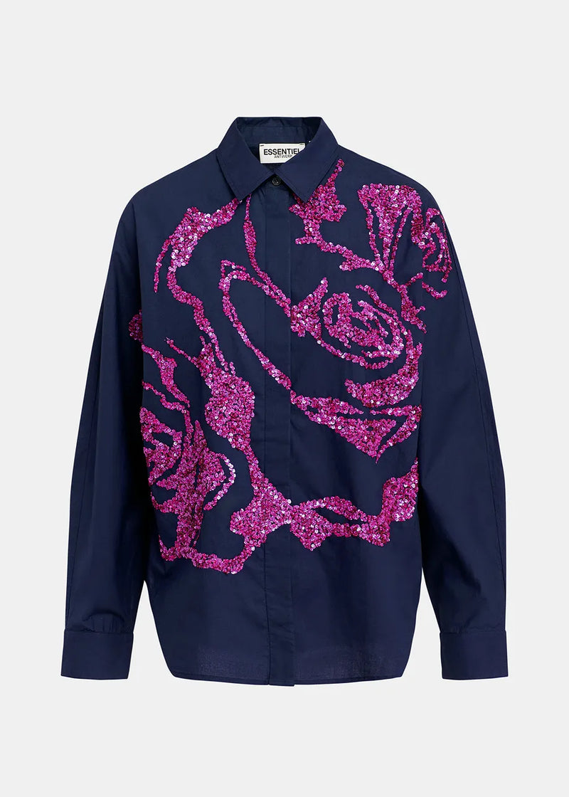 Cotton shirt with sequin embroideries - navy blue Shirts