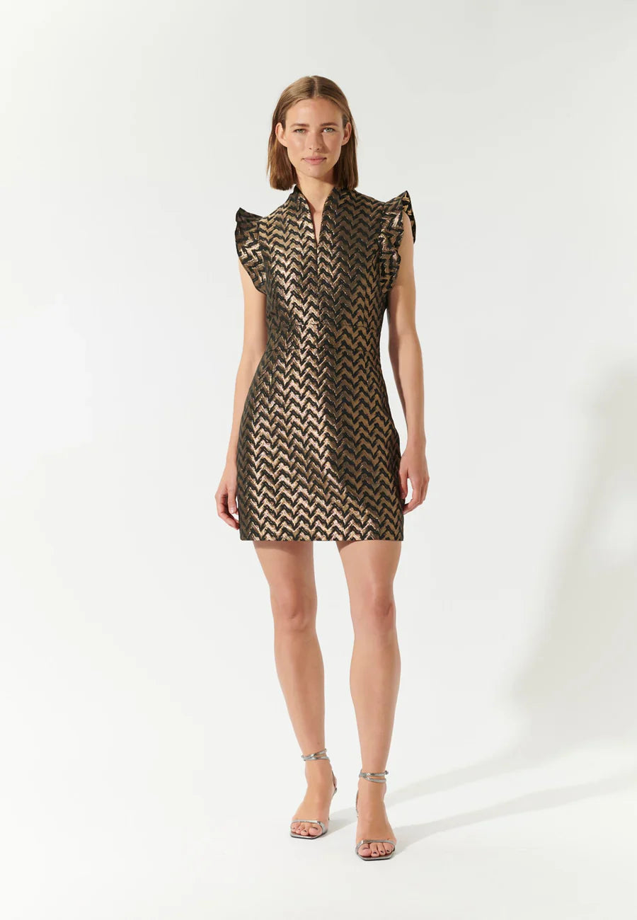 Ditta dress with v-neck - serpentine gold Dresses Dea