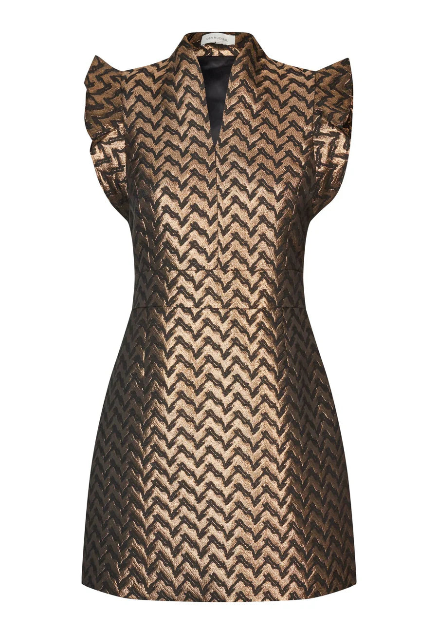 Ditta dress with v-neck - serpentine gold Dresses Dea