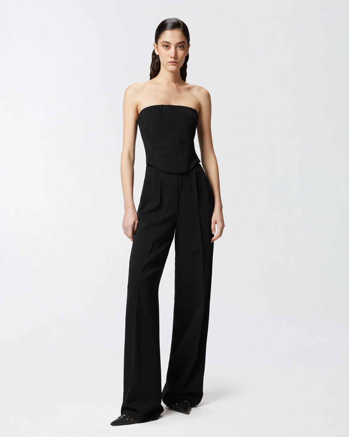 Elegant bustier jumpsuit with wide-leg trousers -black