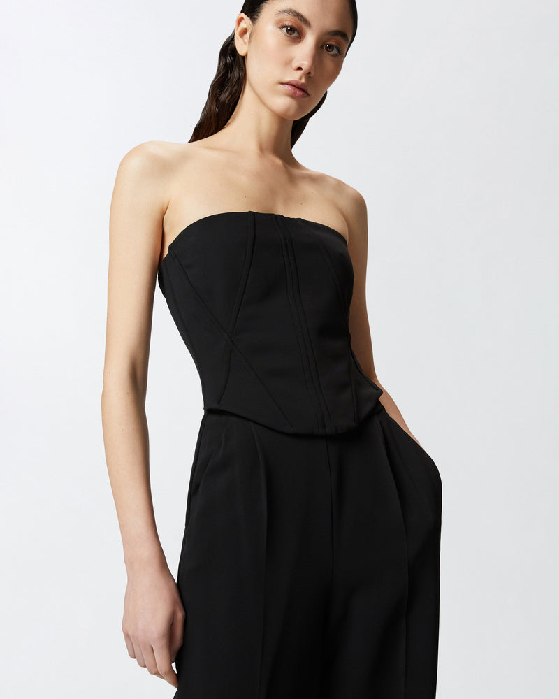 Elegant bustier jumpsuit with wide-leg trousers -black