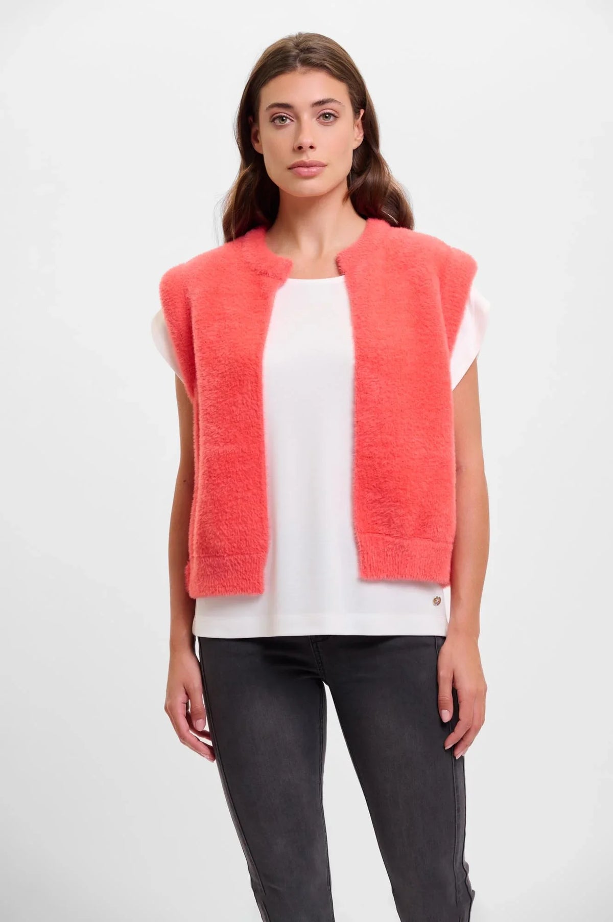 Elona short waistcoat - hot coral Waistcoat Rino & Pelle