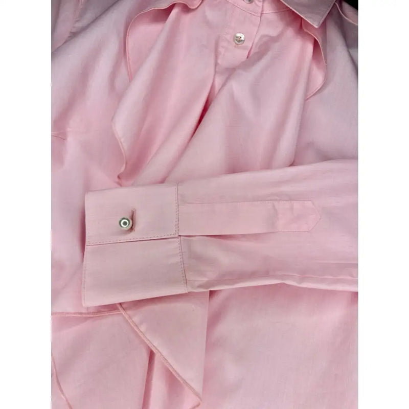 Emily frill shirt short cuff -pink Shirts Bearco