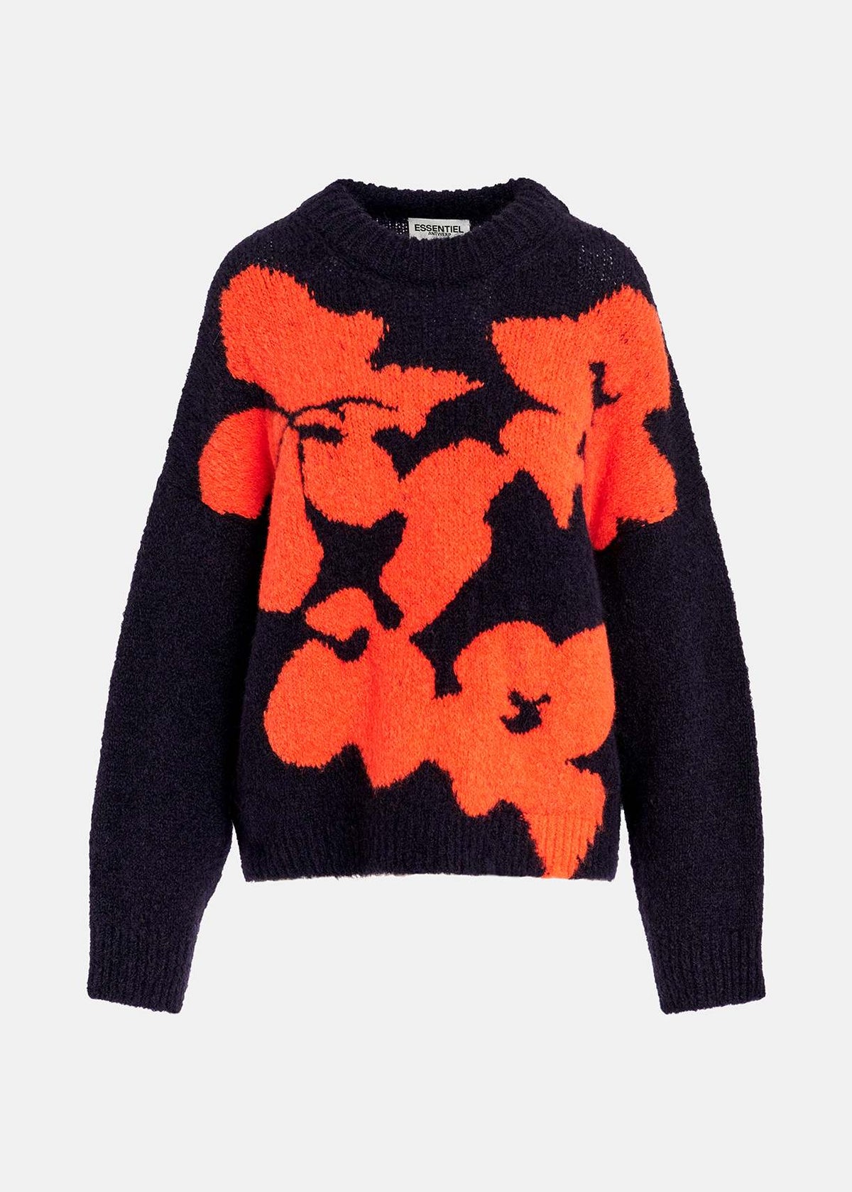 Floral instarsia knitted sweater - navy & red Pullover