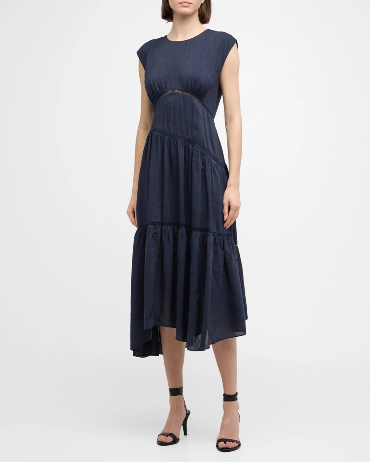 Gathered seam lace inset dress - navy Dresses Frame