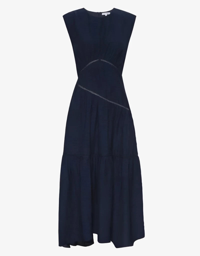 Gathered seam lace inset dress - navy Dresses Frame