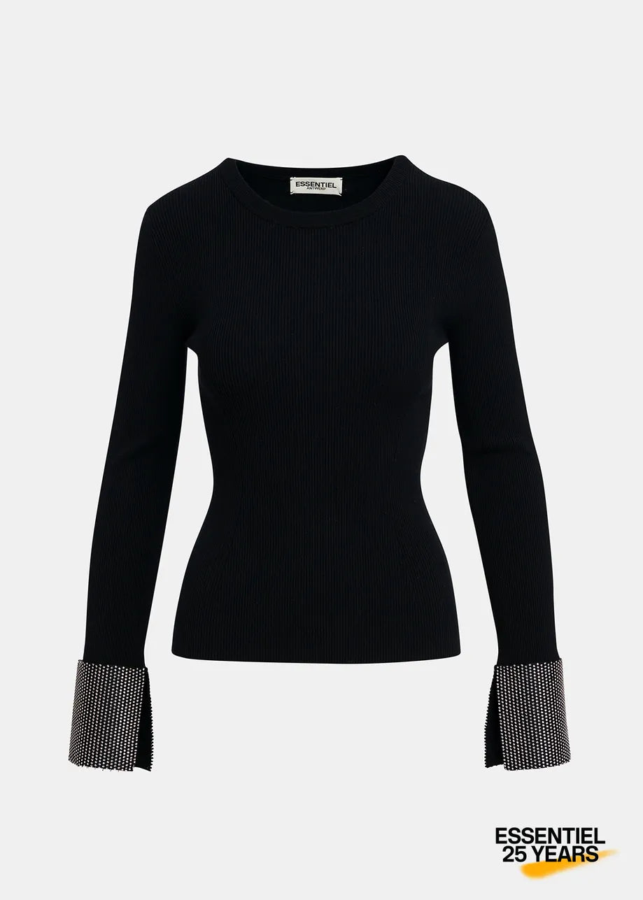 Gomi pullover with fringes - black Sweater Essentiel Antwerp