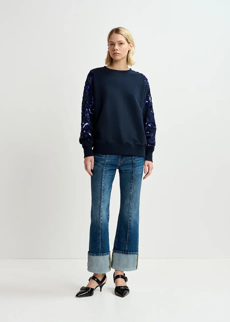 Guepe organic cotton sweatshirt with sequin sleeves - navy