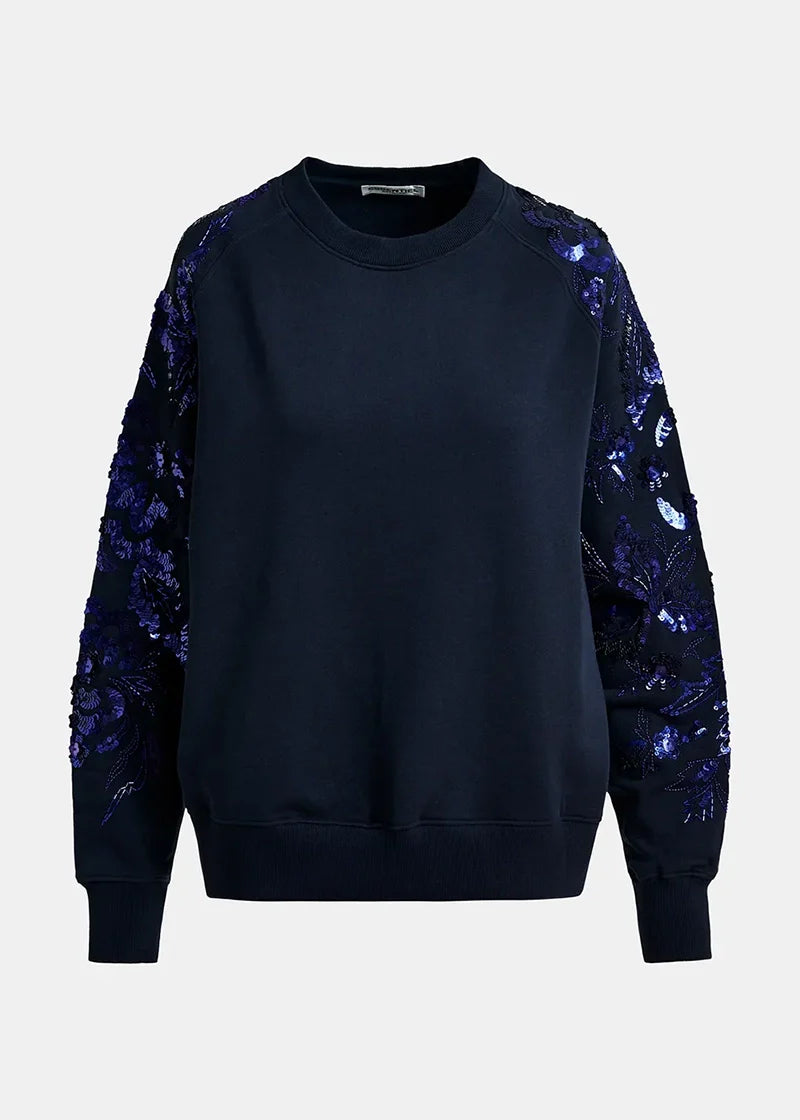 Guepe organic cotton sweatshirt with sequin sleeves - navy