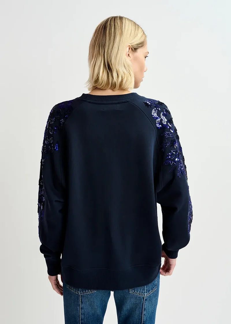 Guepe organic cotton sweatshirt with sequin sleeves - navy