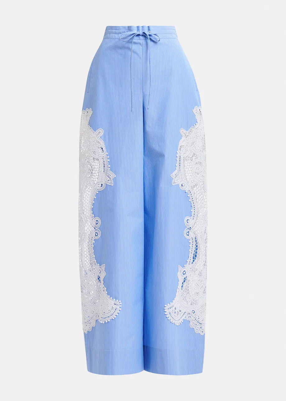 Hace wide-leg cotton pants with lace embroidery - blue