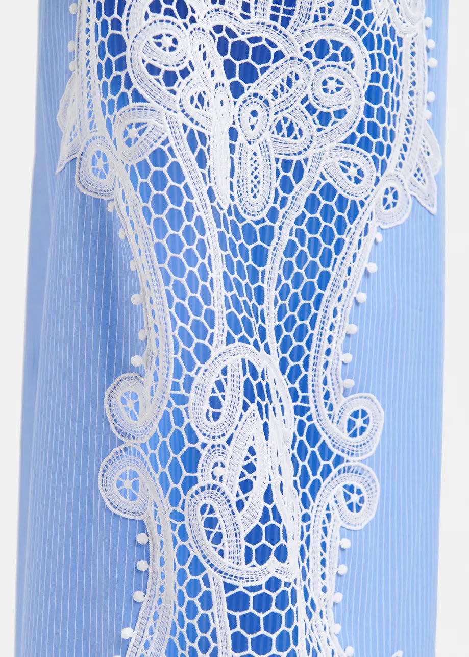 Hace wide-leg cotton pants with lace embroidery - blue