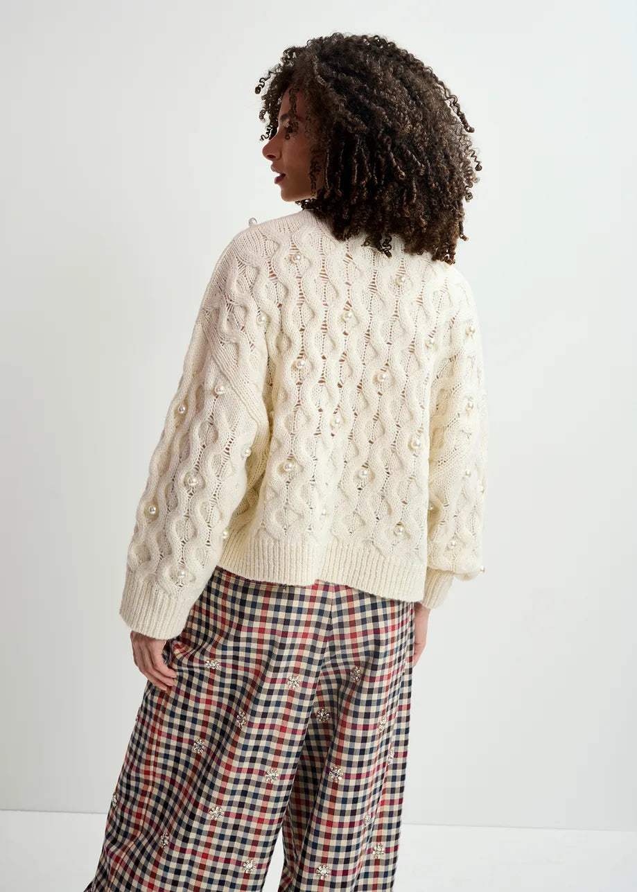 Halpes pearl beads pullover - off white Jumpers Essentiel