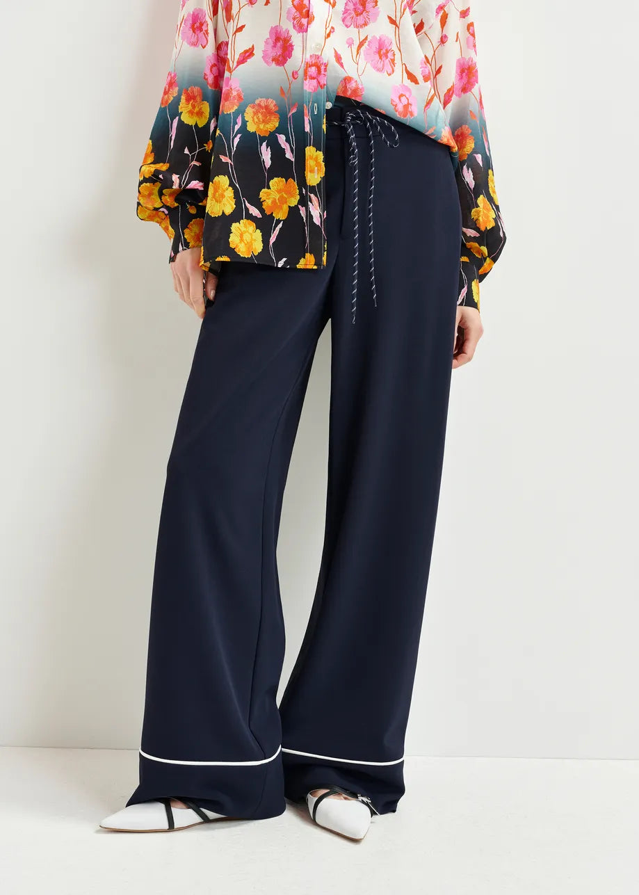 Hand wide-leg pants with contrasting trim - dark blue