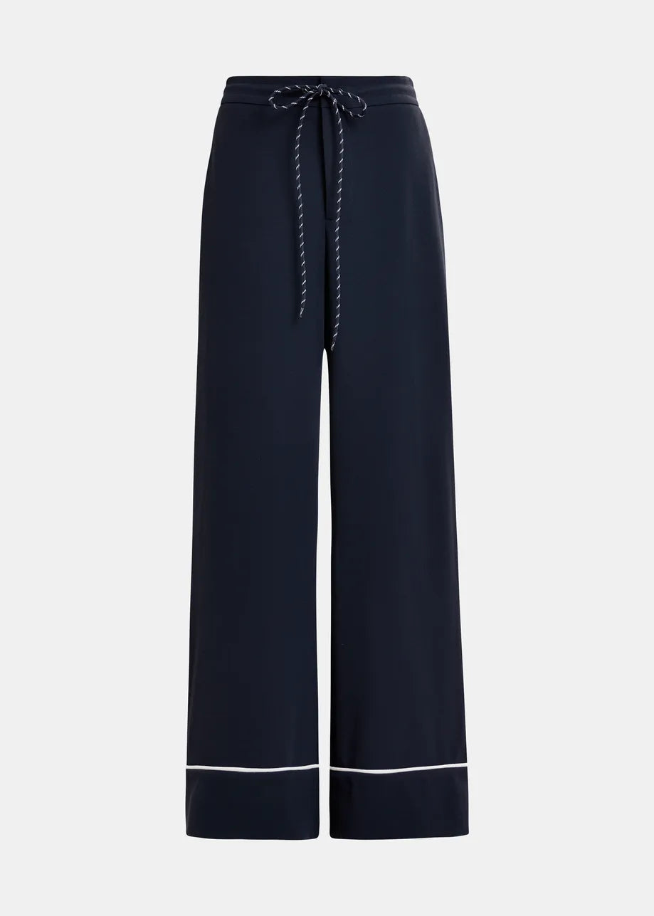 Hand wide-leg pants with contrasting trim - dark blue