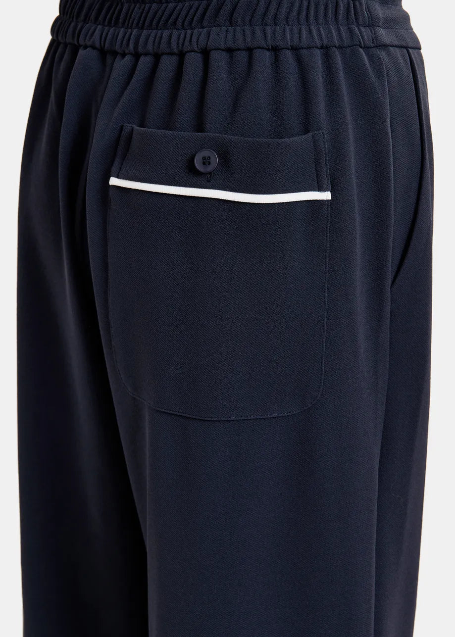 Hand wide-leg pants with contrasting trim - dark blue