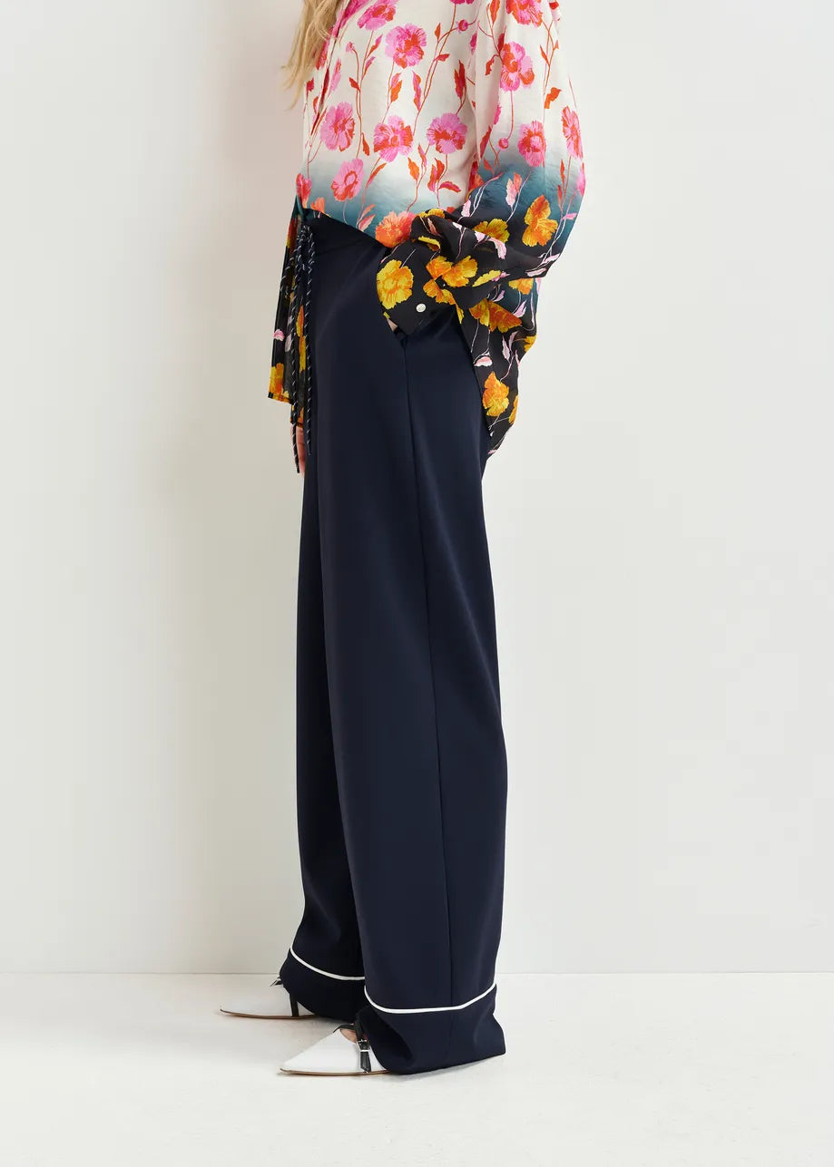 Hand wide-leg pants with contrasting trim - dark blue