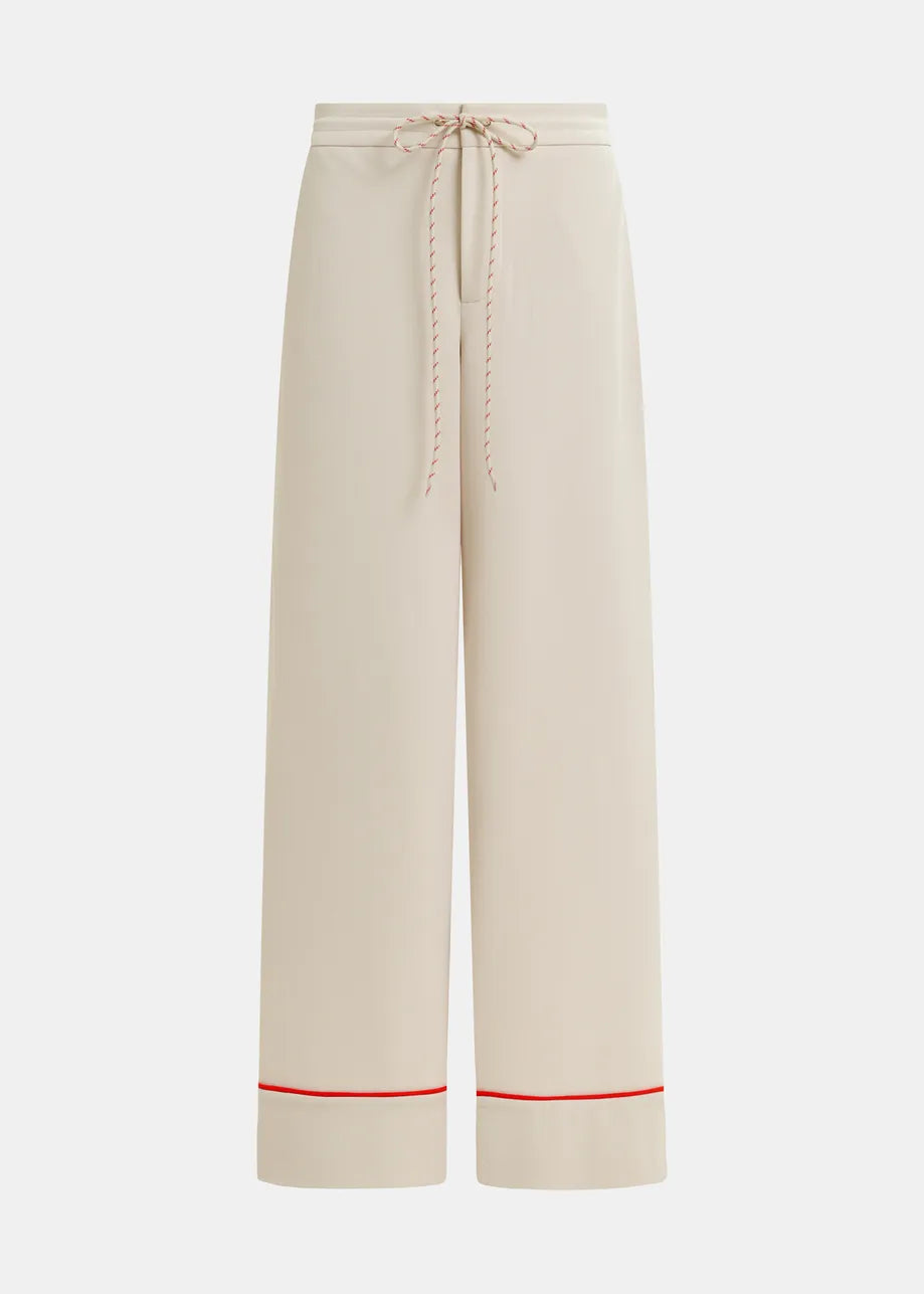 Hand wide-leg pants with contrasting trim - off white / red