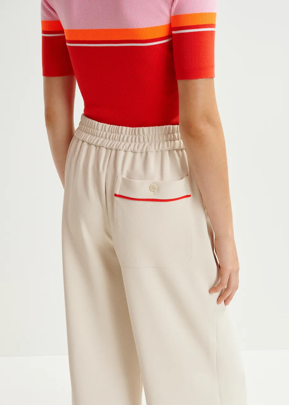 Hand wide-leg pants with contrasting trim - off white / red