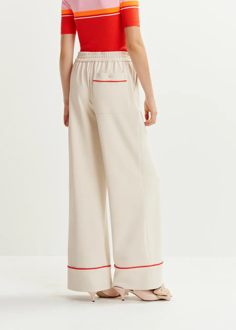 Hand wide-leg pants with contrasting trim - off white / red