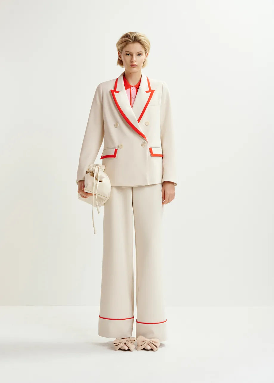 Hand wide-leg pants with contrasting trim - off white / red