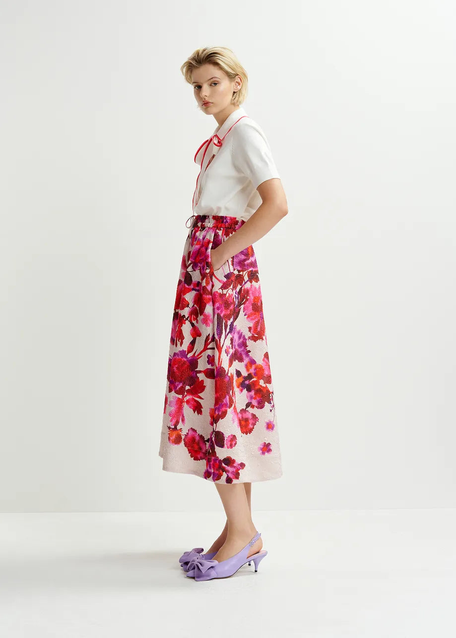 Harbour jacquard midi skirt - off-white pink and purple