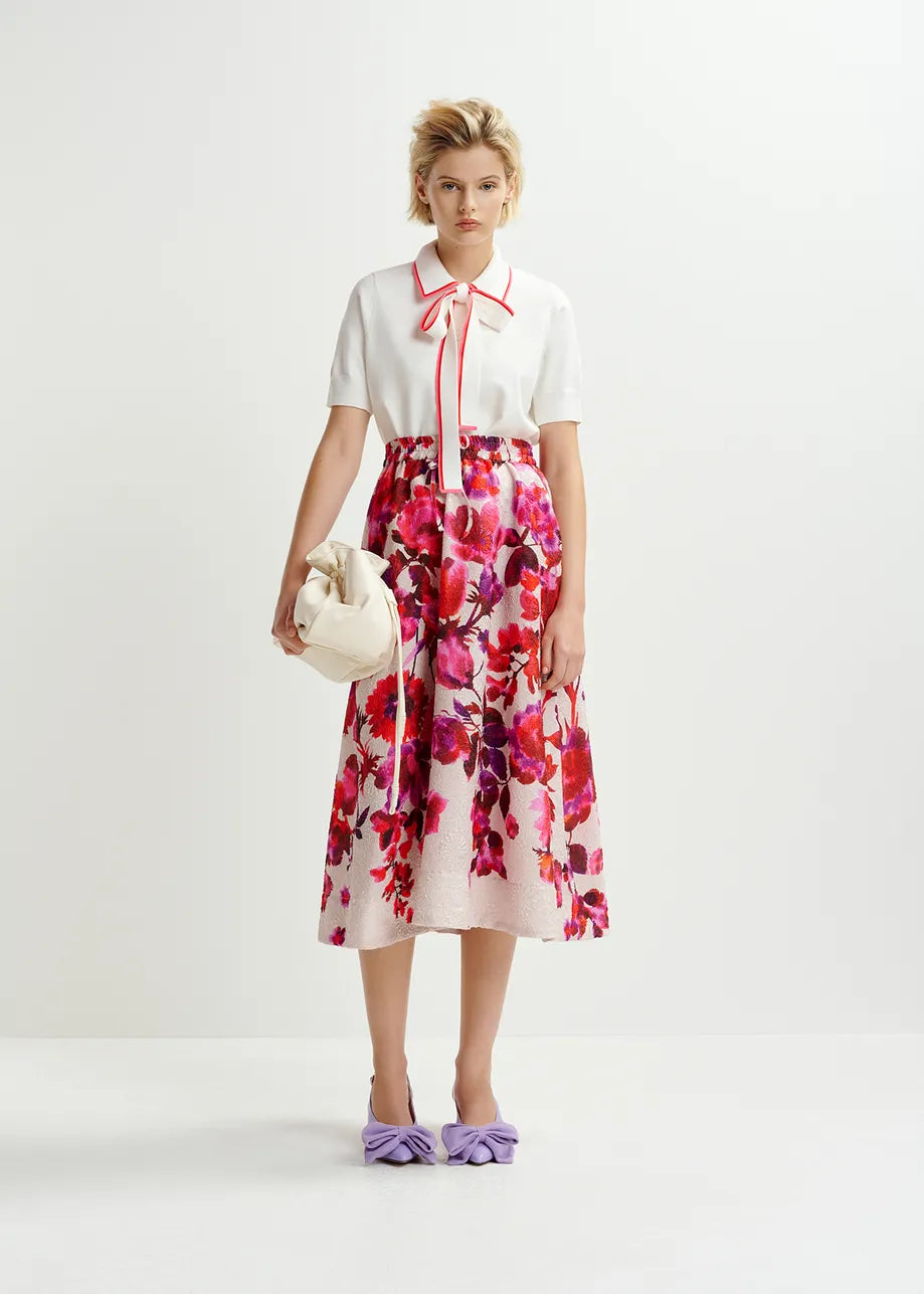 Harbour jacquard midi skirt - off-white pink and purple