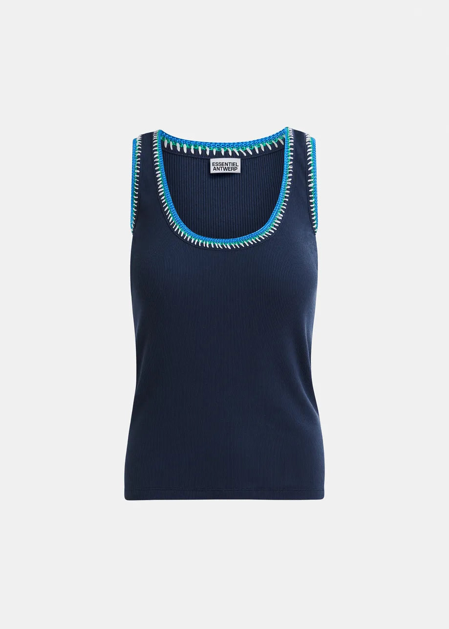 Harcel organic cotton tank top with embroidery - dark blue