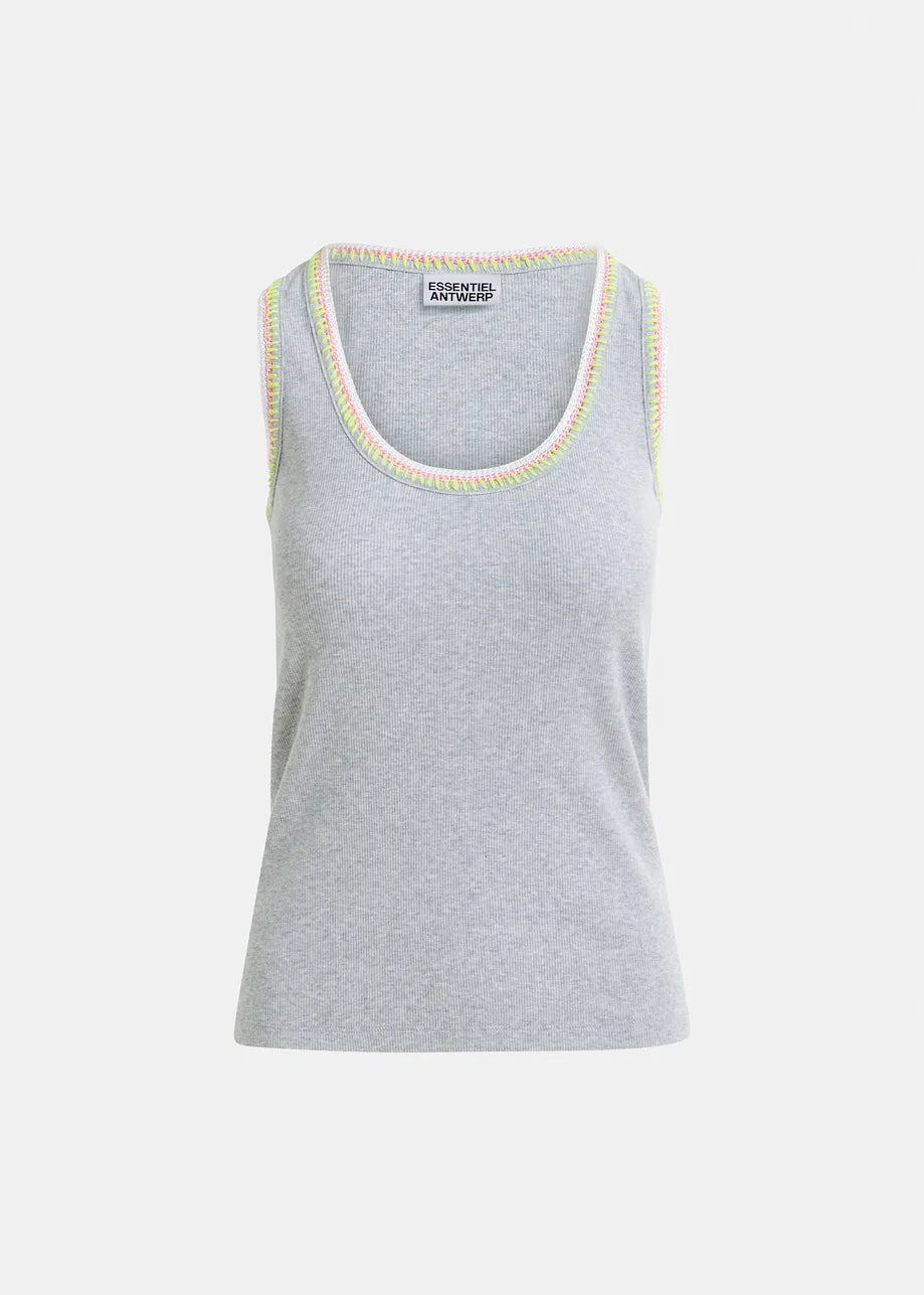 Harcel organic cotton tank top with embroidery - grey