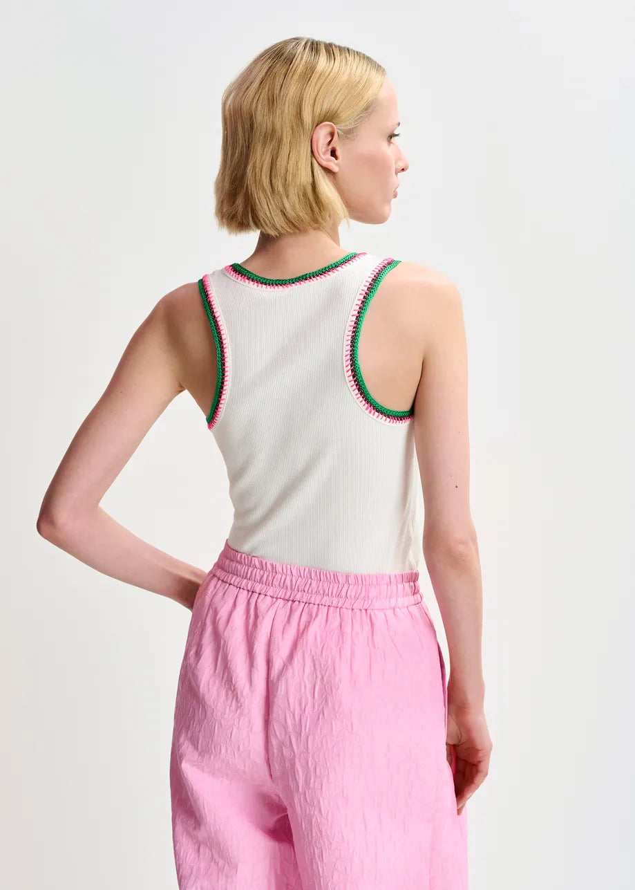 Harcel organic cotton tank top with embroidery - light