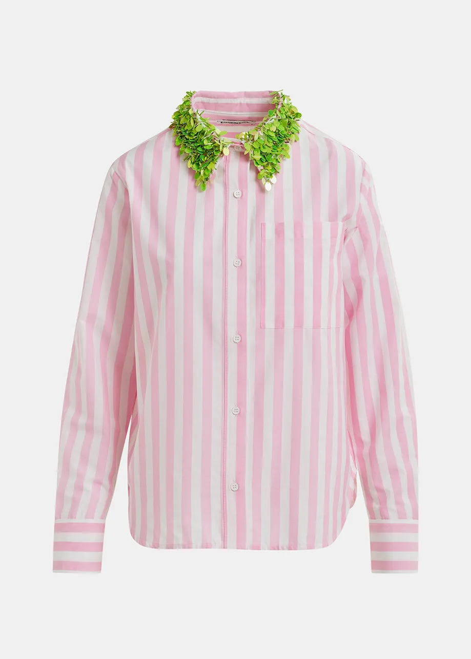 Hashbrown shirt with sequin & bead collar - white / pink