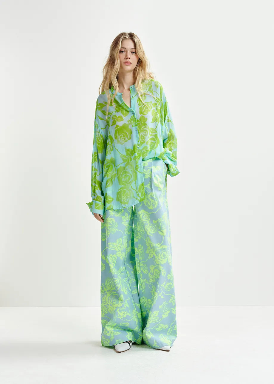 Headache floral shirt with mandarin collar - green / light