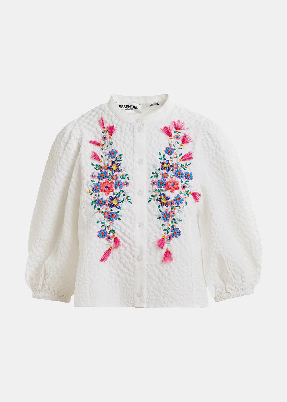 Heartfelt sequin and bead-embellished shirt with voluminous