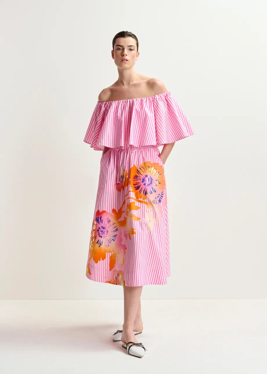 Hemini striped and pleated midi skirt - pink / white Skirts