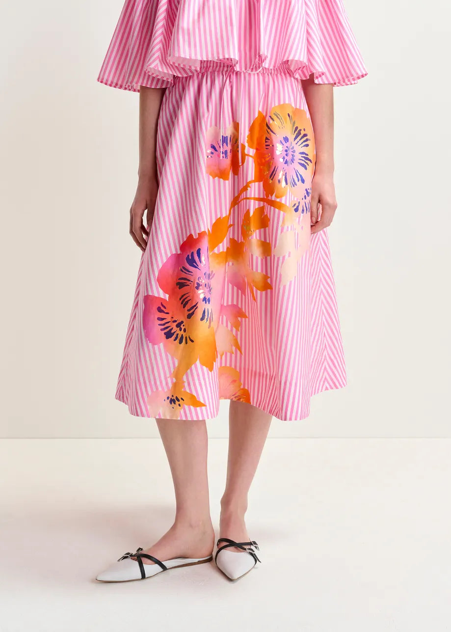 Hemini striped and pleated midi skirt - pink / white Skirts