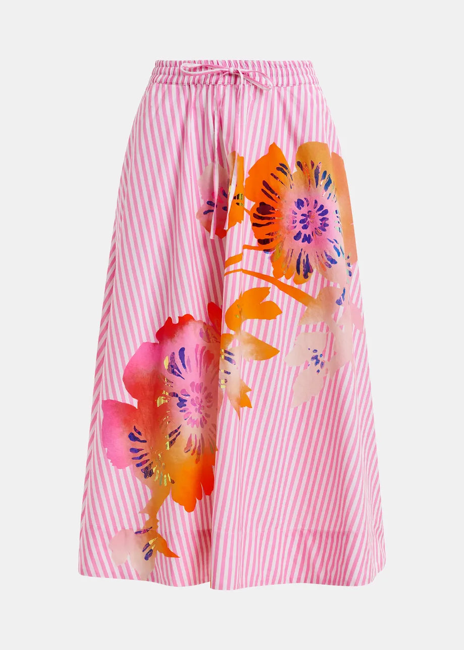 Hemini striped and pleated midi skirt - pink / white Skirts