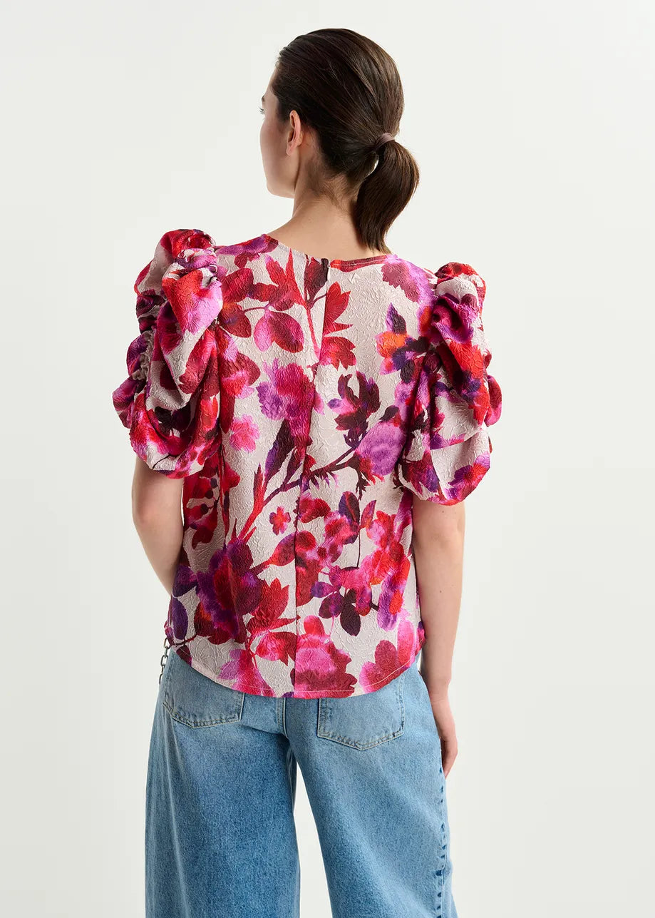 Henrietta jacquard top with puffy sleeves - off white