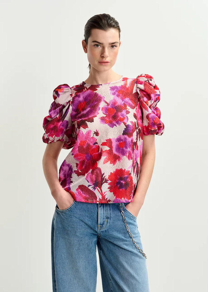 Henrietta jacquard top with puffy sleeves - off white