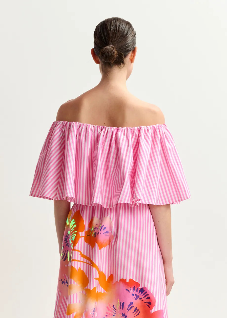 Hiebe striped off the shoulder blouse - pink / white Tops