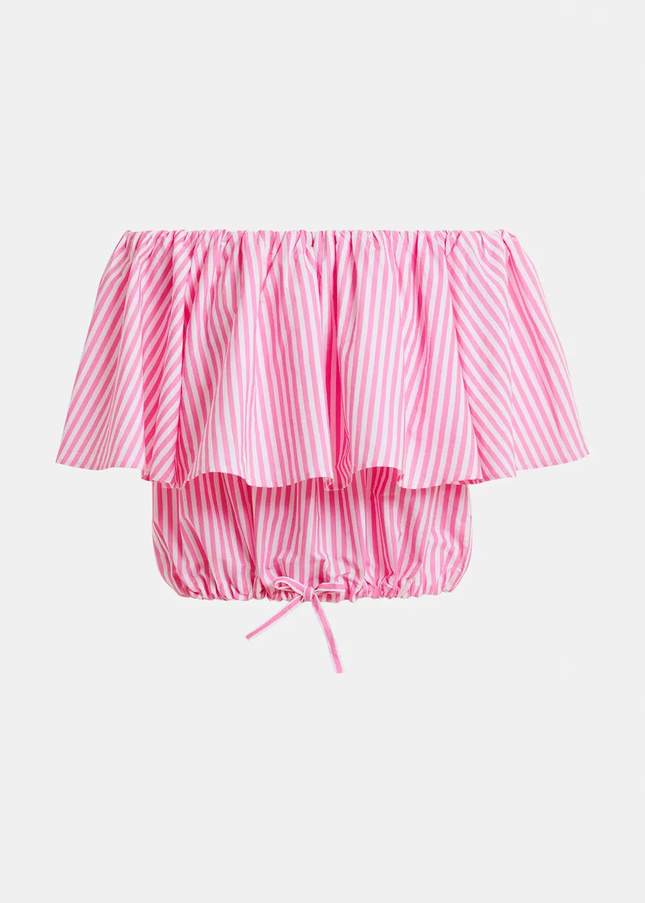 Hiebe striped off the shoulder blouse - pink / white Tops