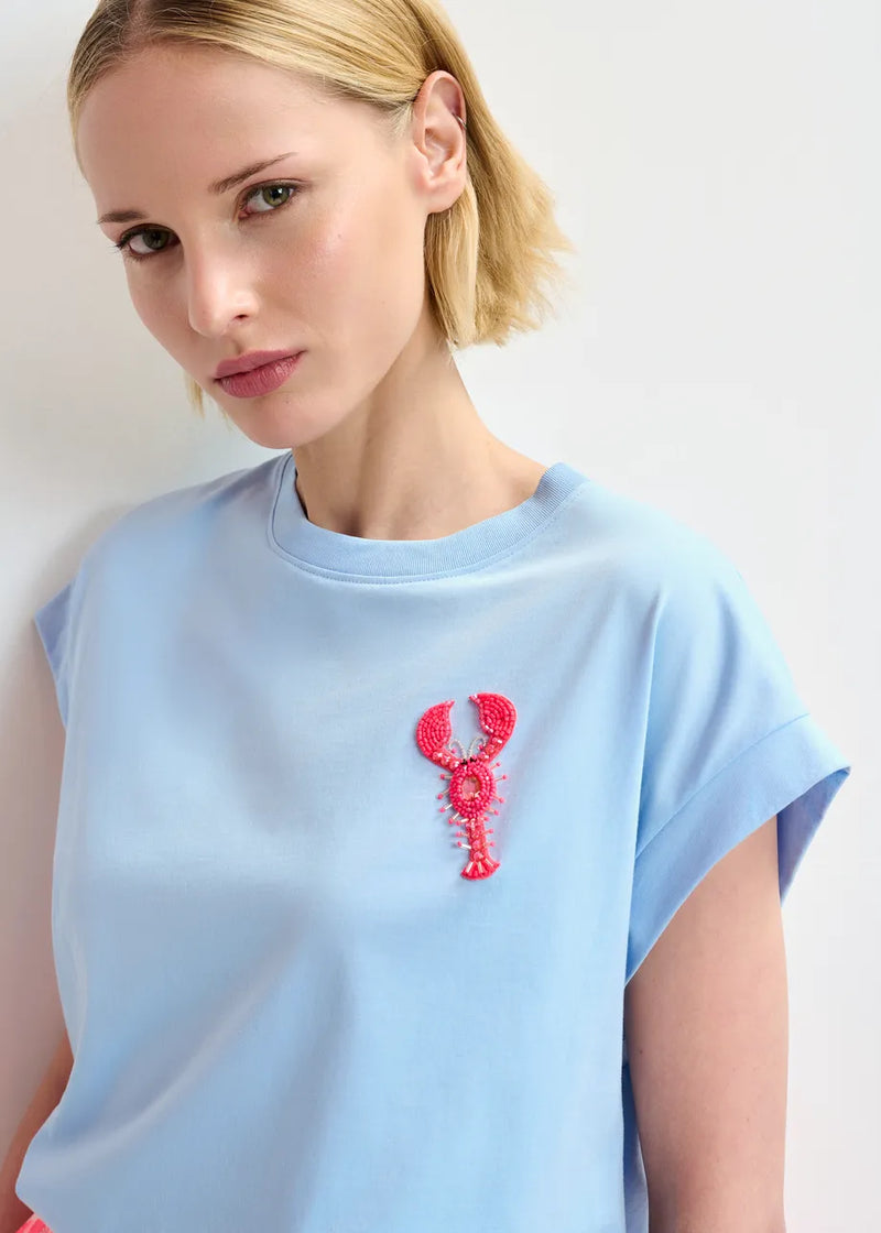 Hobster organic cotton t-shirt with embroidery - light blue