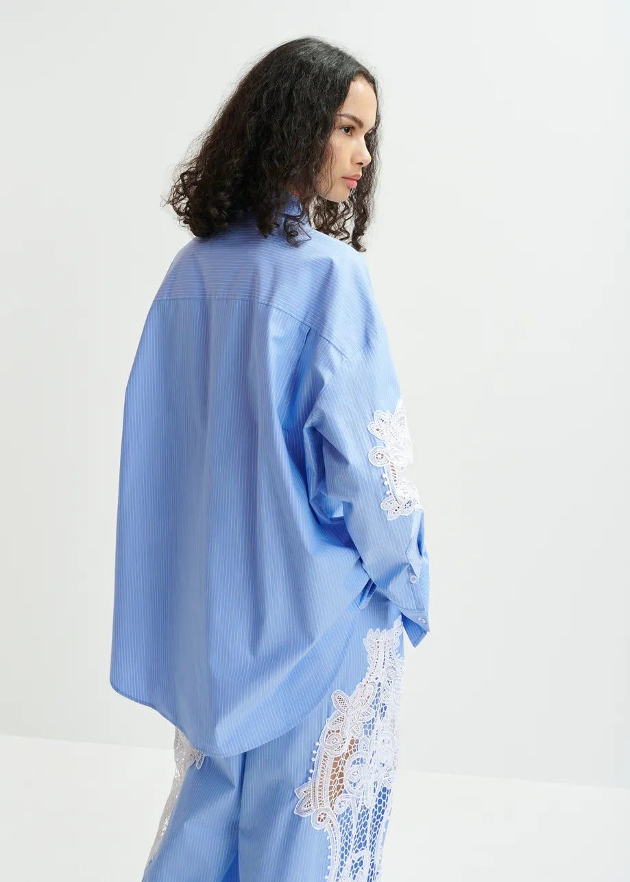 Hoofd cotton shirt with embroideries - blue / white Shirts