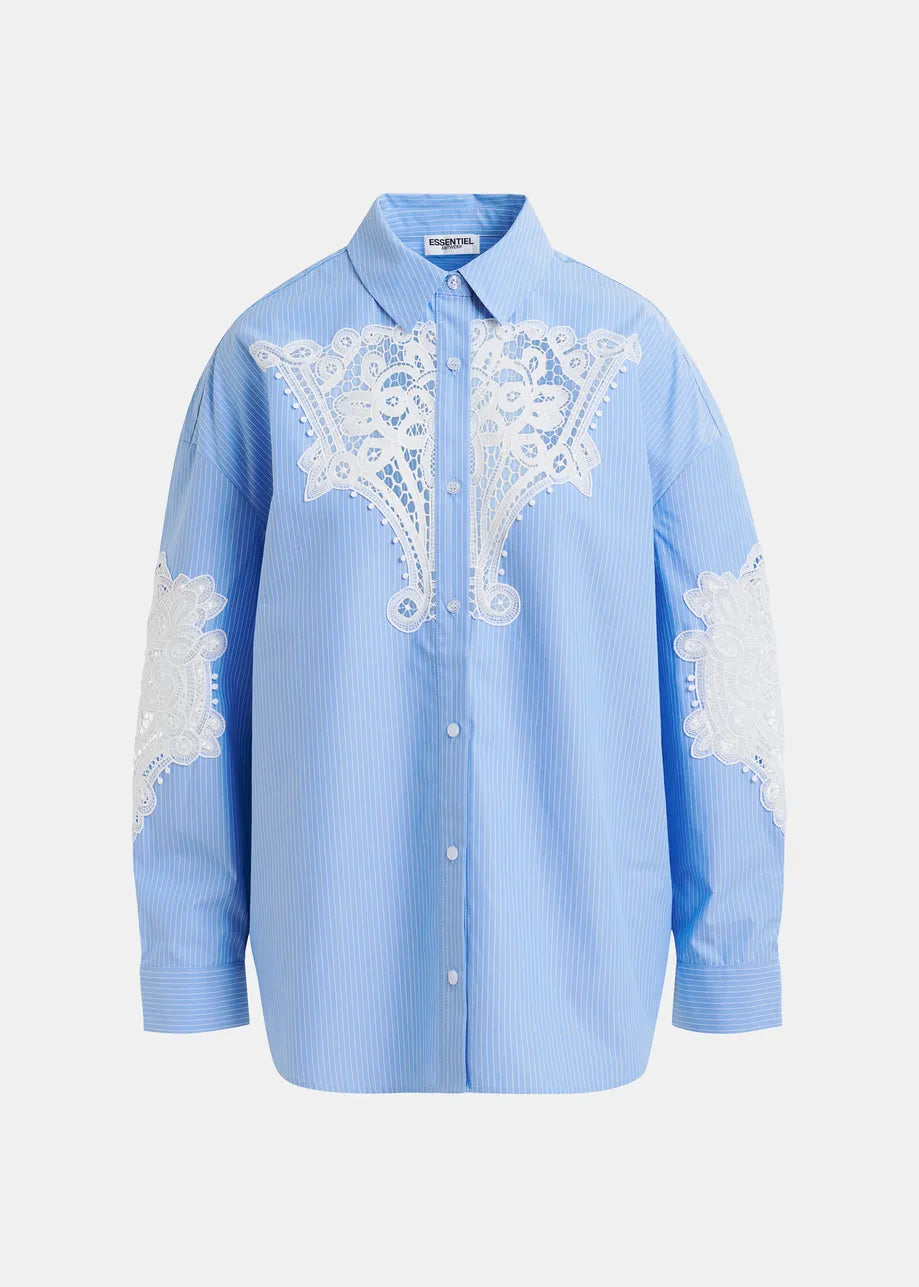 Hoofd cotton shirt with embroideries - blue / white Shirts