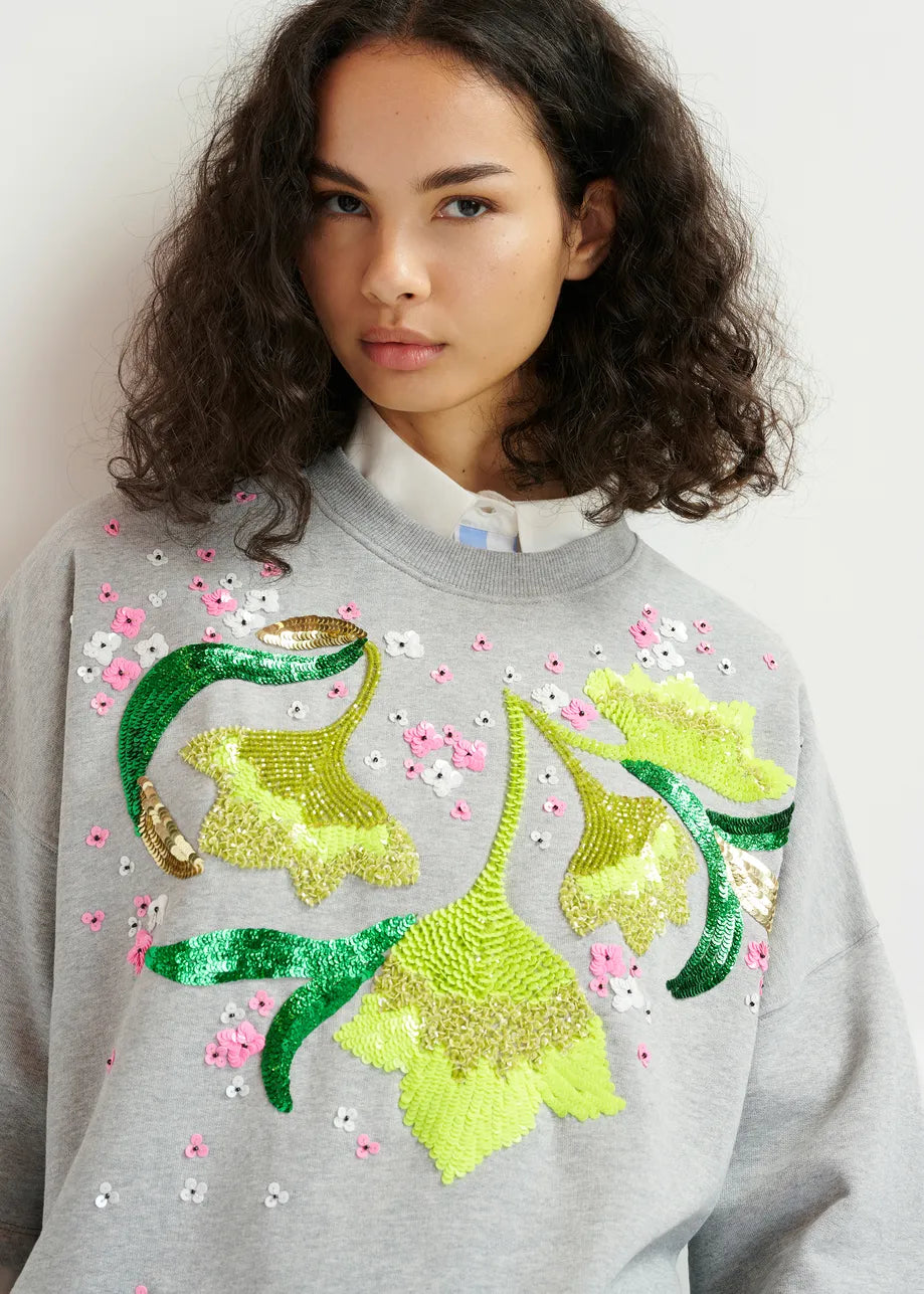 Hotanical organic cotton sweatshirt with sequin and bead