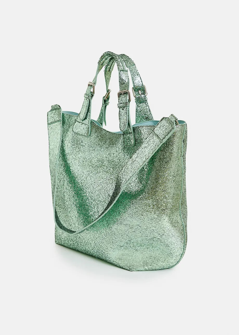 Hurry faux leather metallic shopper bag - green Shopper