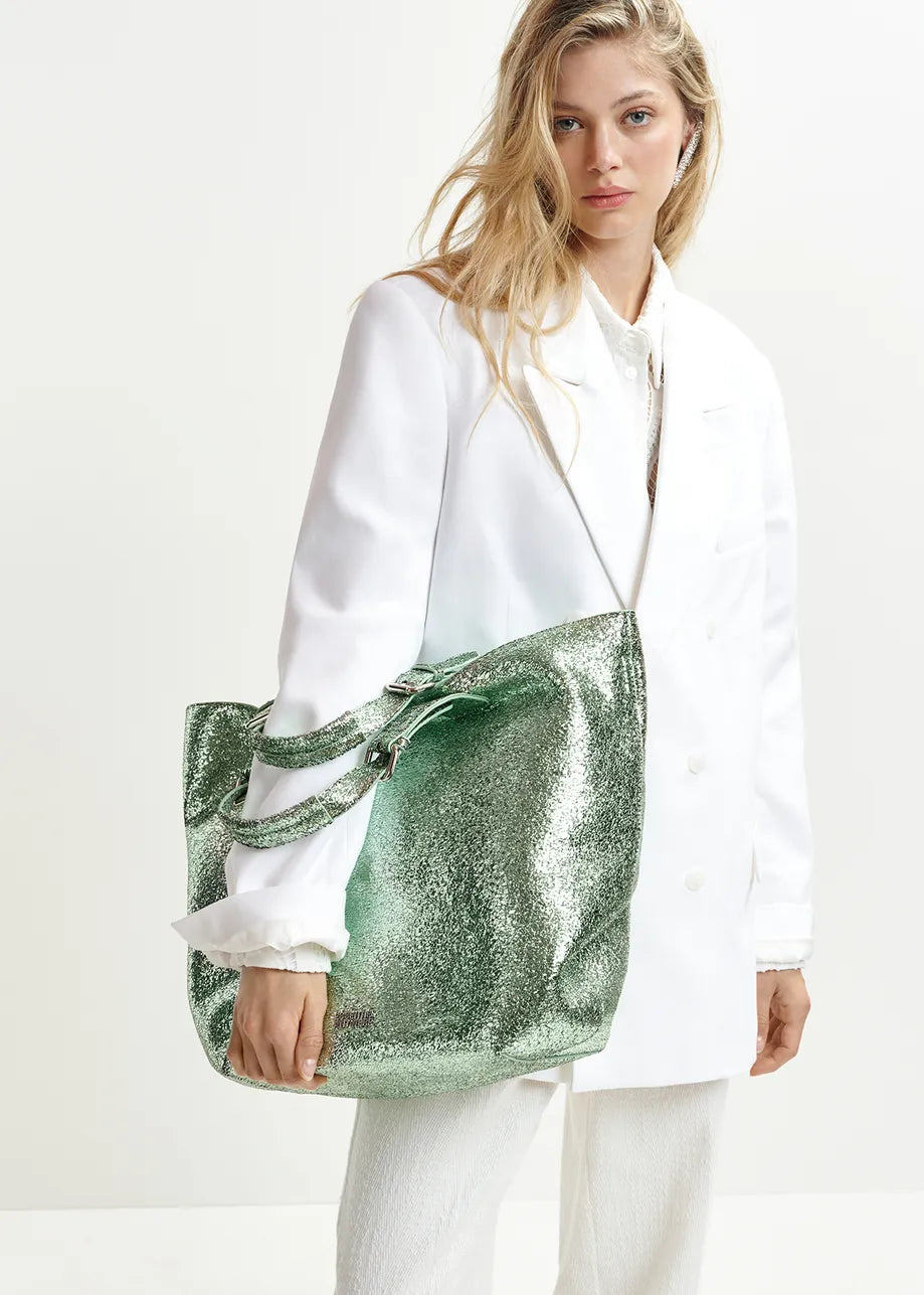 Hurry faux leather metallic shopper bag - green Shopper